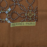 エルメス プチカレ ベルト 縄 モチーフ ハンカチ ブラウン ブルー シルク レディース HERMES 【中古】